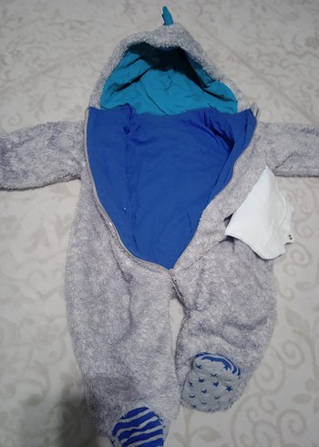 Gri Kapüşonlu Erkek Bebek Peluş Tulumu - Görsel 5