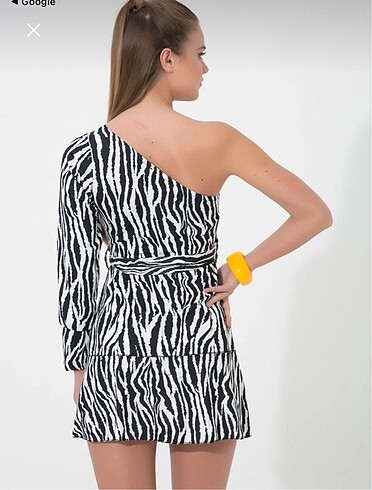 Diğer Tek omuzlu zebra desenli elbise
