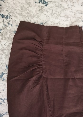 m Beden Kahverengi Zara Uzun Drapeli Yırtmaçlı Etek