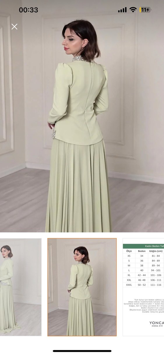 Drapeli Bej Uzun Kollu Abiye Elbise - Görsel 3