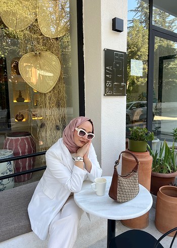 Beyaz Kadın Pamuklu Midi Blazer Ceket - Görsel 2