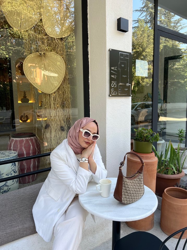 Beyaz Kadın Pamuklu Midi Blazer Ceket - Görsel 2