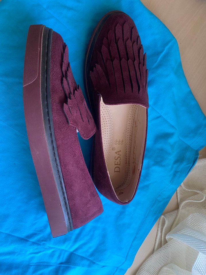 Bordo Süet Pileli Kadın Dolgu Topuklu Ayakkabı - Görsel 2