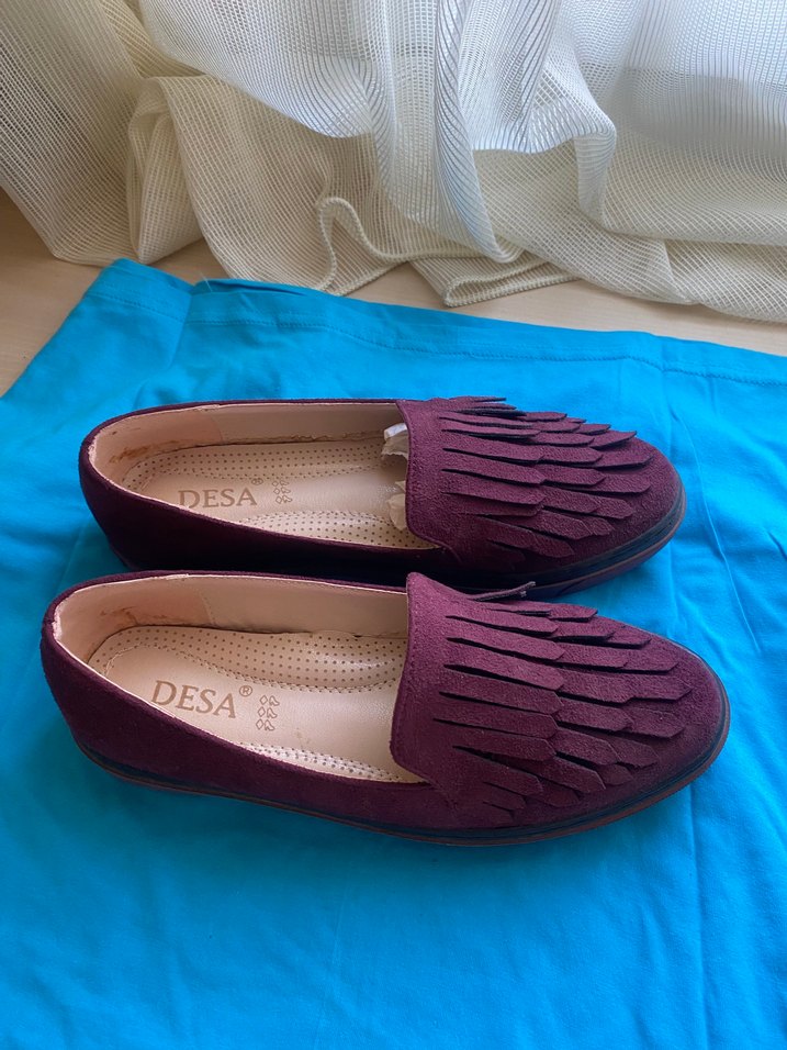 Bordo Süet Pileli Kadın Dolgu Topuklu Ayakkabı - Görsel 4