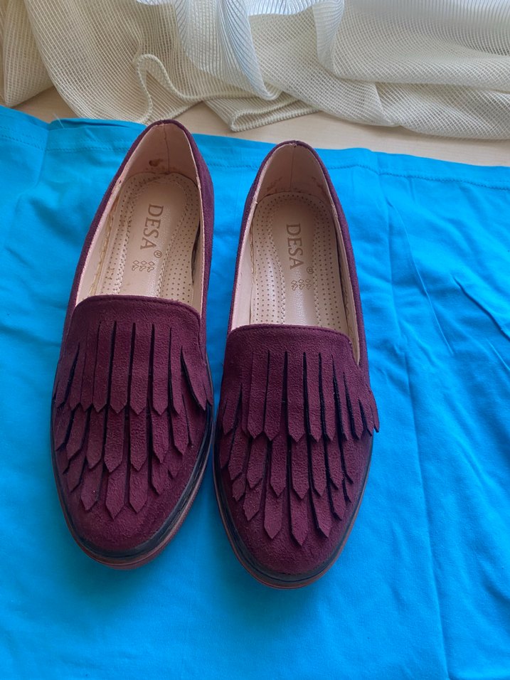 Bordo Süet Pileli Kadın Dolgu Topuklu Ayakkabı - Görsel 3