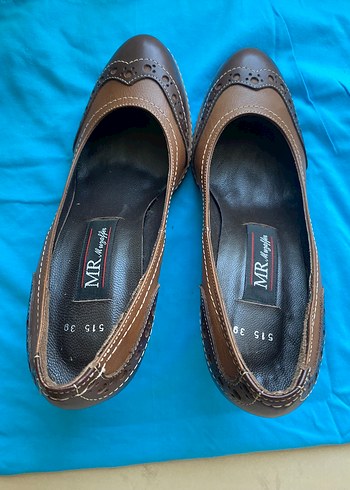 Kahverengi Deri Dolgu Topuklu Klasik Kadın Ayakkabı - Görsel 4