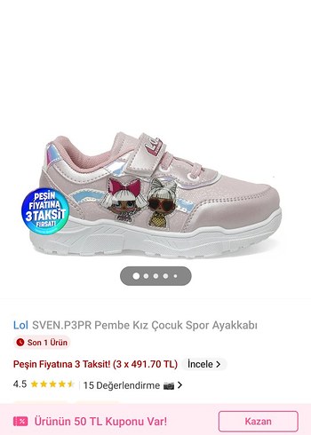 Kız Çocuk Pembe Velcro Bağcıklı Spor Ayakkabı - Görsel 8