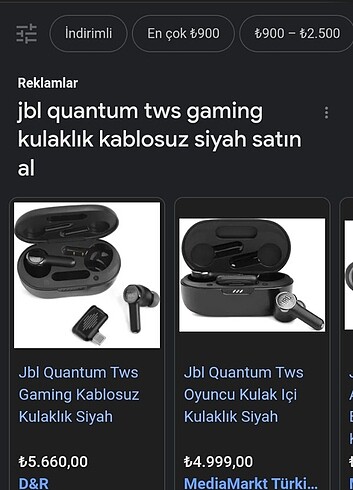 JBL Quantum TWS Gamer Bluetooth Kulaklık 