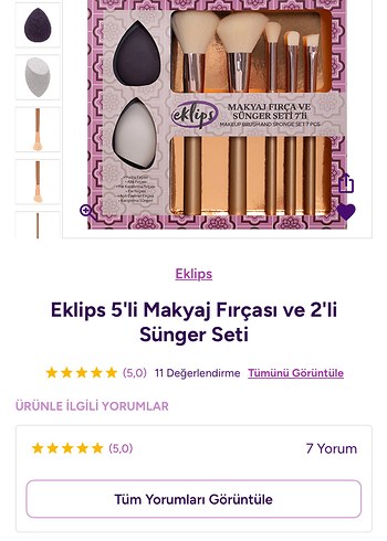 Eklips 5'li Makyaj Fırçası ve 2'li Sünger Seti