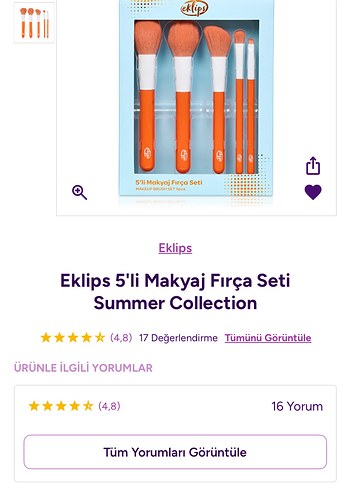 Eklips 5'li Turuncu Makyaj Fırça Seti