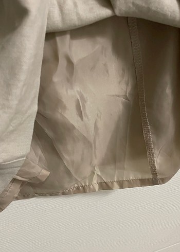 Kemerli Bej Midi Keten Elbise - Görsel 3