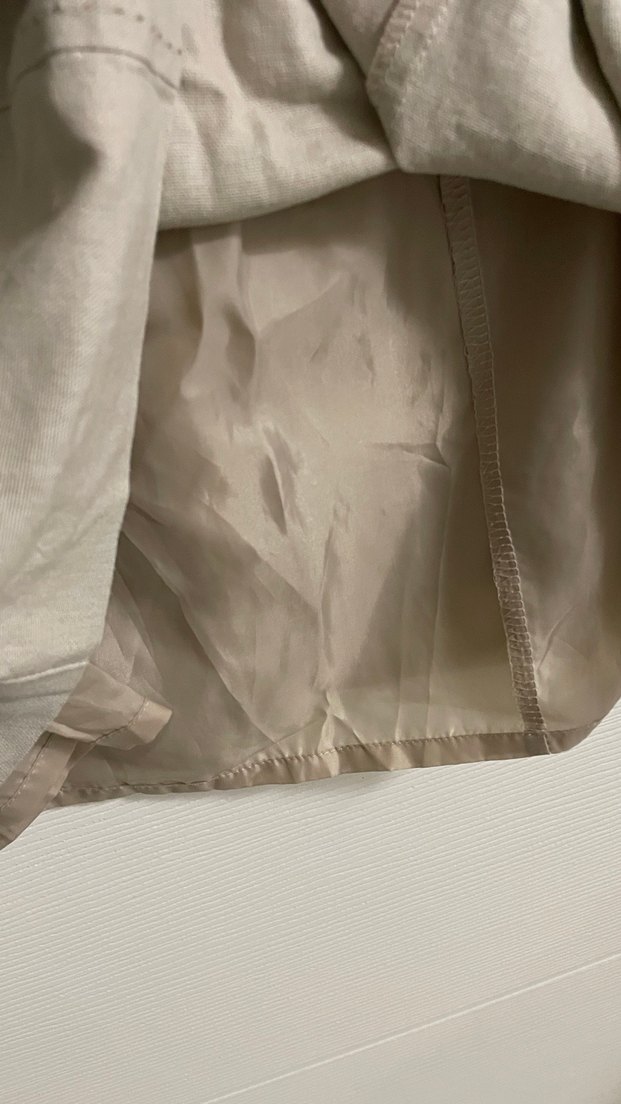 Kemerli Bej Midi Keten Elbise - Görsel 3