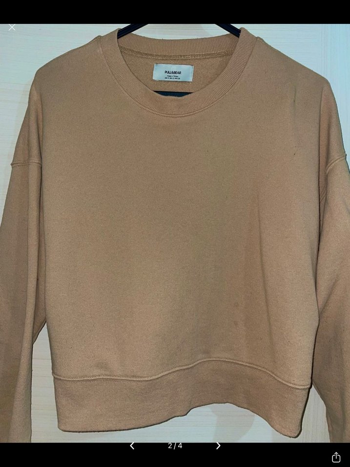 Pull and Bear Pudra Bej Kadın Oversize Sweatshirt - Görsel 2