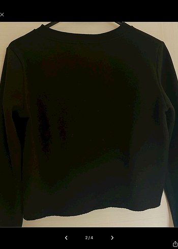 Siyah Uzun Kollu Uzaylı Crop Sweatshirt - Görsel 2