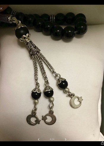 Oniks Taş Gümüş Detaylı Tasarım Tesbih - Görsel 4