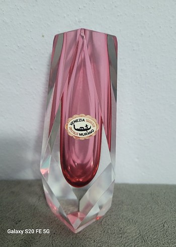 Pembe Parlak Murano Cam Vazo