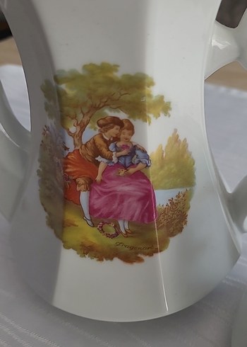 Diğer Antika Beyaz Pastel Desenli Porselen Çaydanlık Seti
