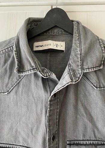 koton erkek Gri Denim Uzun Kollu Gömlek - Görsel 3