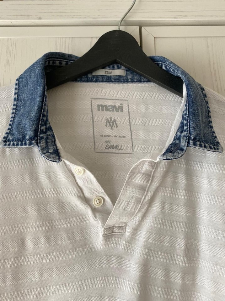 mavi marka Düğmeli Beyaz Denim Yaka Erkek Polo Tişört - Görsel 2