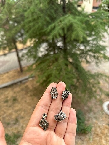  Beden siyah Renk Mardin işi Markazit gümüş 925 set