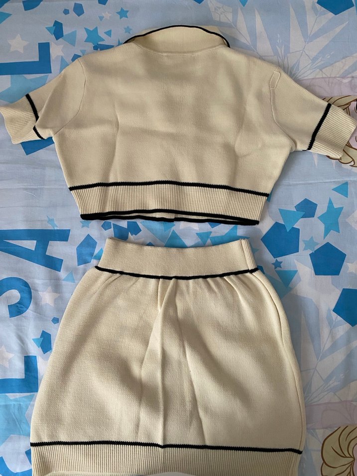 Düğmeli Beyaz Mini Örme Elbise - Görsel 5