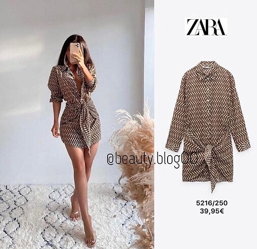 Zara bağlama detaylı gömlek elbise