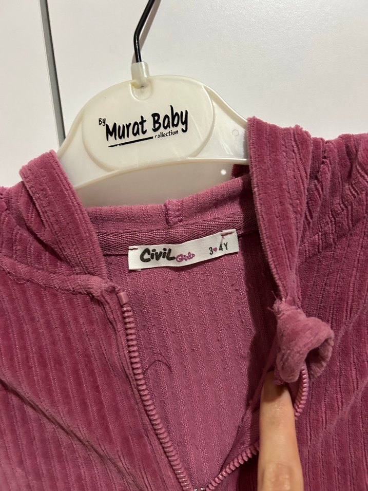 Bordo Kız Çocuk Fermuarlı Kapüşonlu Yelek - Görsel 2