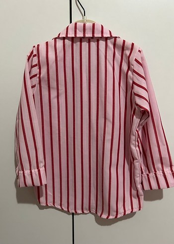 Pembe Çizgili Keten Mini Gömlek - Görsel 4