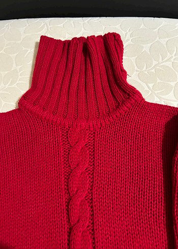 Nakışlı Kısa Kırmızı Kadın Balıkçı Yaka Kazak - Görsel 3