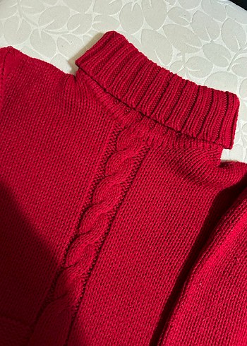 Nakışlı Kısa Kırmızı Kadın Balıkçı Yaka Kazak - Görsel 4