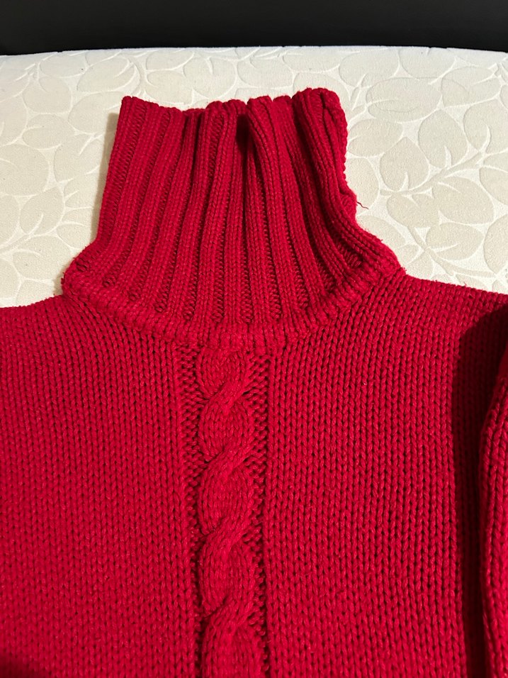 Nakışlı Kısa Kırmızı Kadın Balıkçı Yaka Kazak - Görsel 3