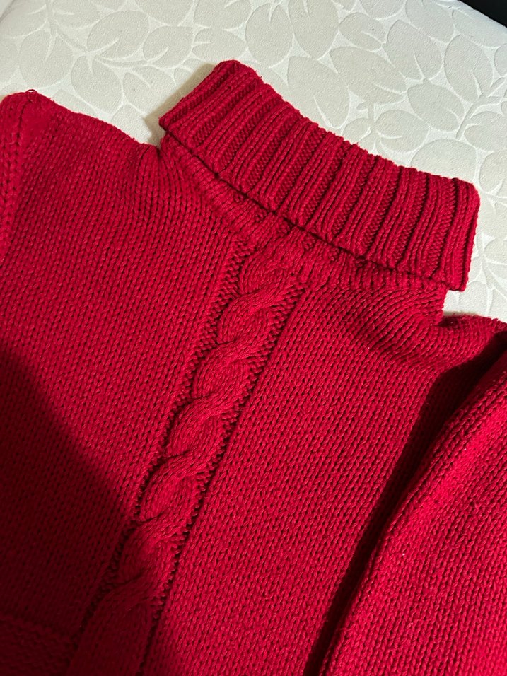 Nakışlı Kısa Kırmızı Kadın Balıkçı Yaka Kazak - Görsel 4