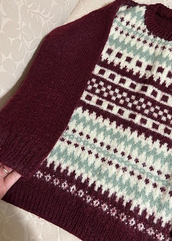 Bordo Desenli Kadın Triko Kazak - Görsel 3