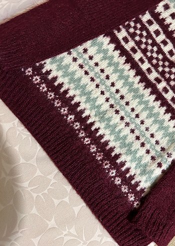 Bordo Desenli Kadın Triko Kazak - Görsel 4