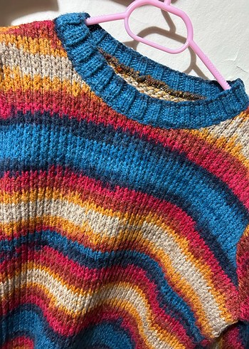 Renkli Örgü Kadın Kazak - Görsel 2