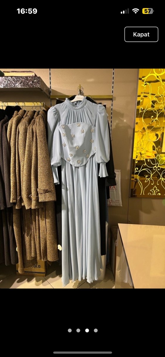 Mavi Nakışlı Uzun Kollu Abiye Elbise - Görsel 5