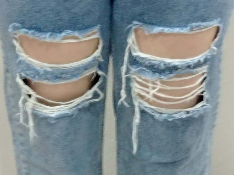 Kadın Mavi Yırtık Bol Kesim Midi Jean - Görsel 3