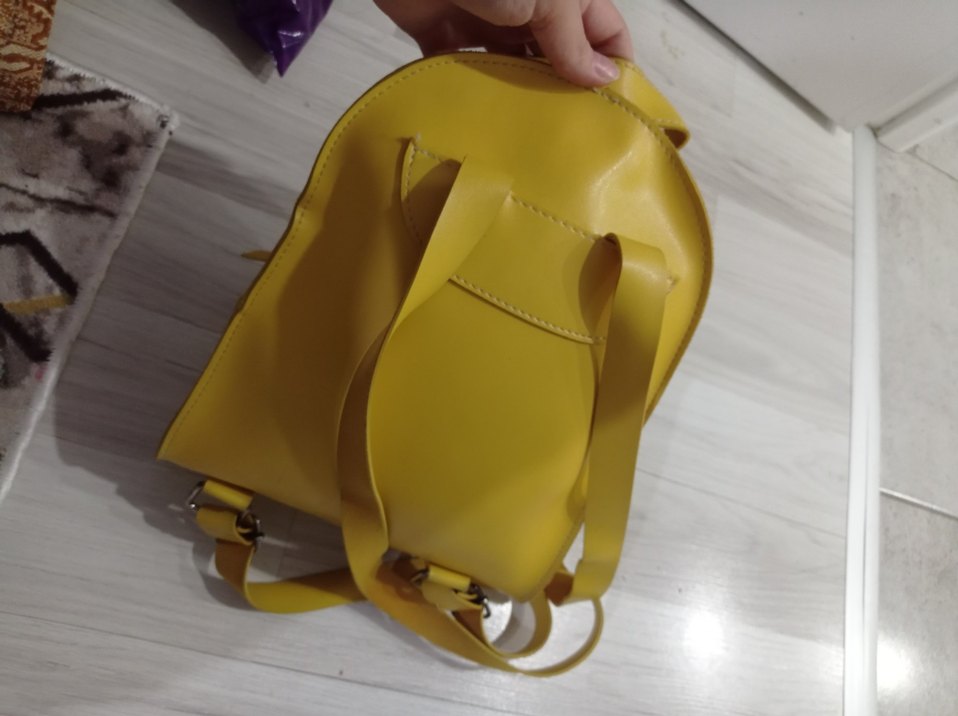 Sarı Deri Kadın Sırt Çantası - Görsel 3