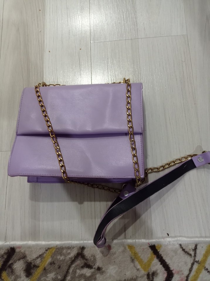 Mor Deri Zincir Detaylı Kadın Çanta - Görsel 2
