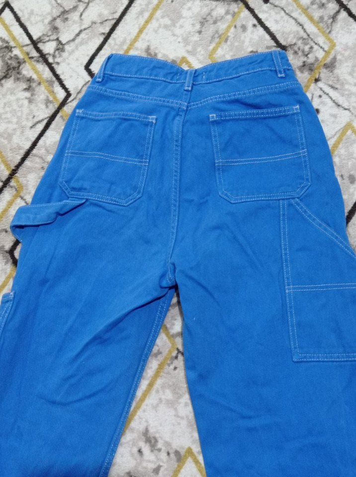 Düğmeli Mavi Kadın Denim Pantolon - Görsel 2