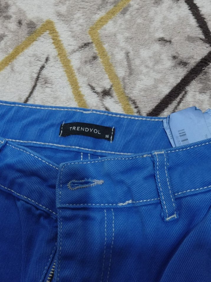 Düğmeli Mavi Kadın Denim Pantolon - Görsel 4