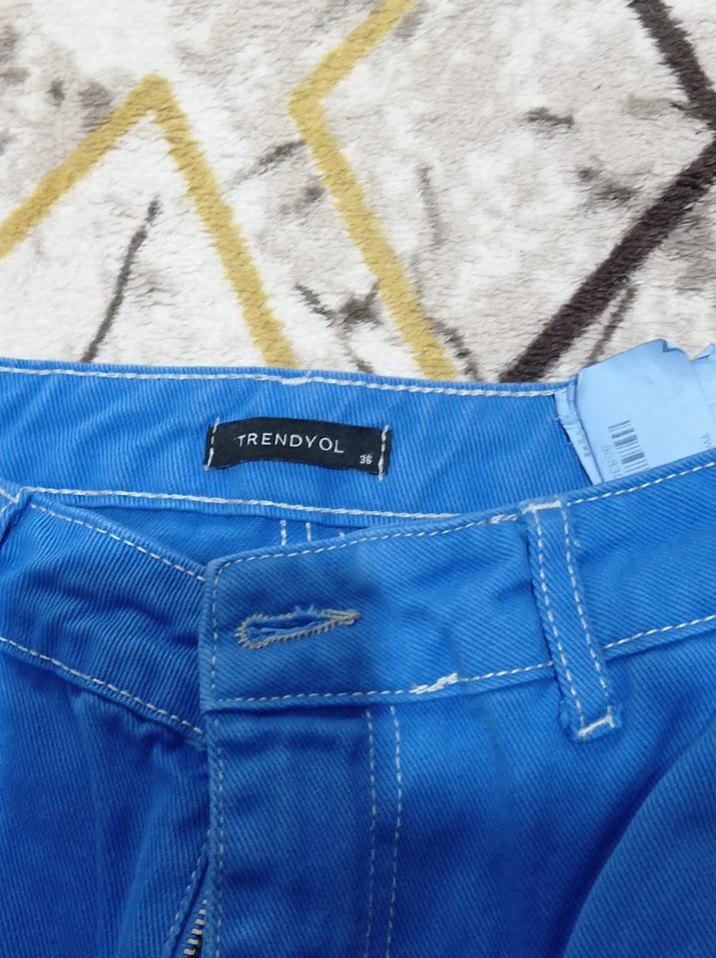 Düğmeli Mavi Kadın Denim Pantolon - Görsel 3