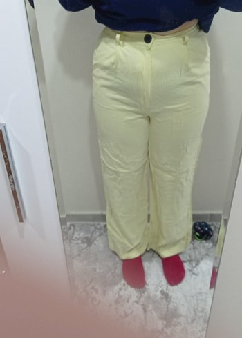 Beyaz Kadın Keten Rahat Kesim Pantolon - Görsel 2