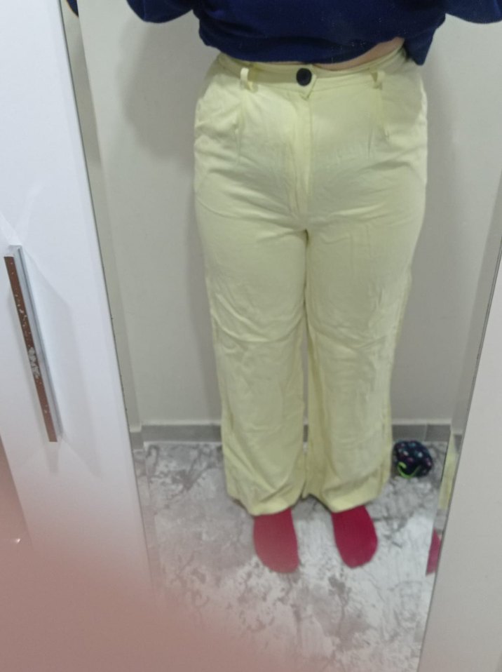 Beyaz Kadın Keten Rahat Kesim Pantolon - Görsel 2