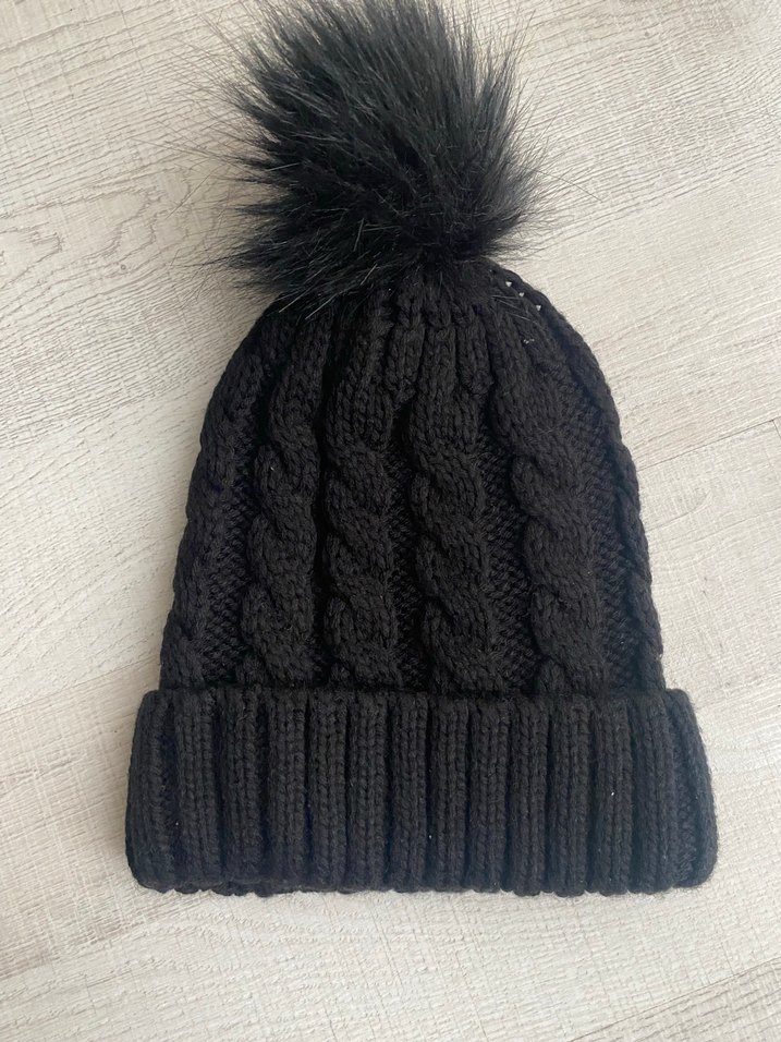 Siyah Kürklü Kadın Örgü Bere - Görsel 2