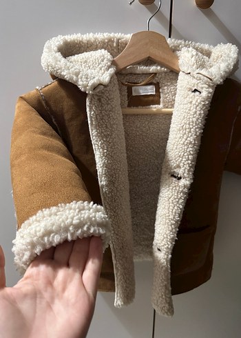 Kürklü Kahverengi Süet Çocuk Kabanı - Görsel 3