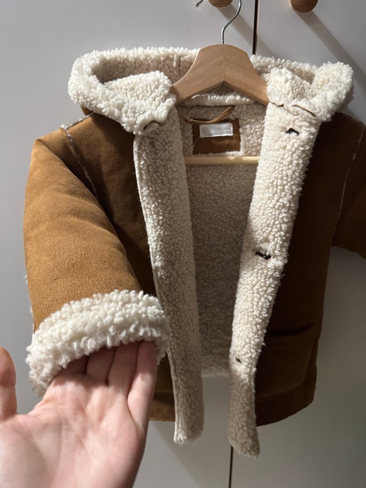 Kürklü Kahverengi Süet Çocuk Kabanı - Görsel 3