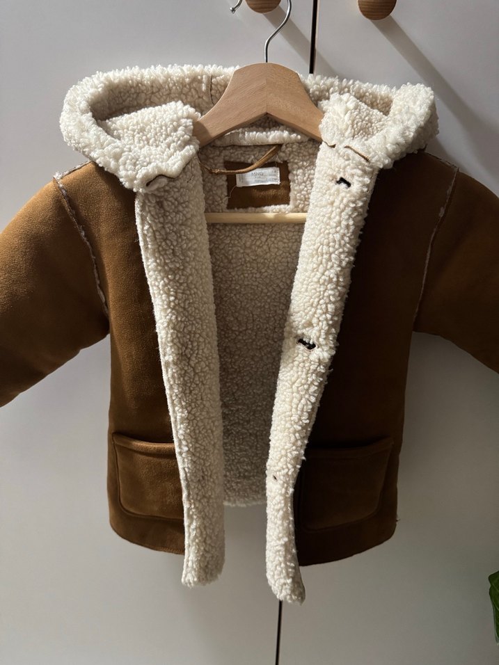 Kürklü Kahverengi Süet Çocuk Kabanı - Görsel 2