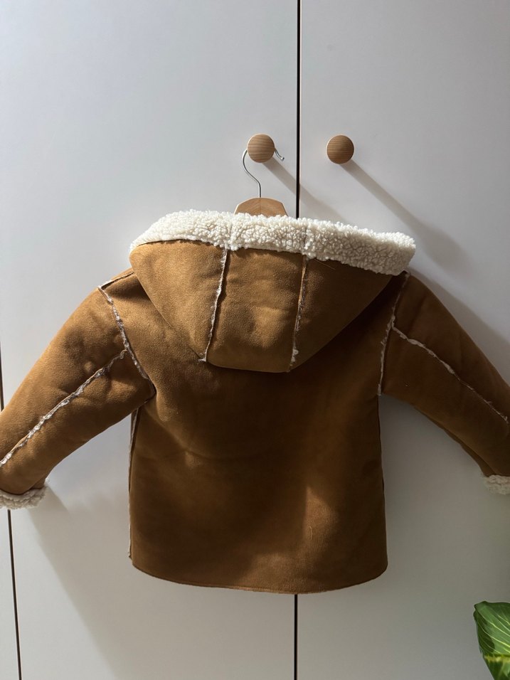 Kürklü Kahverengi Süet Çocuk Kabanı - Görsel 5