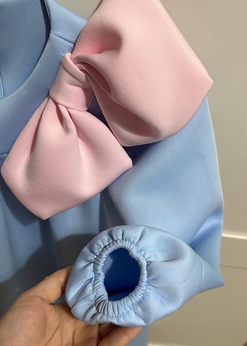 Uzun Kollu Mavi Kız Çocuk Elbise - Görsel 4